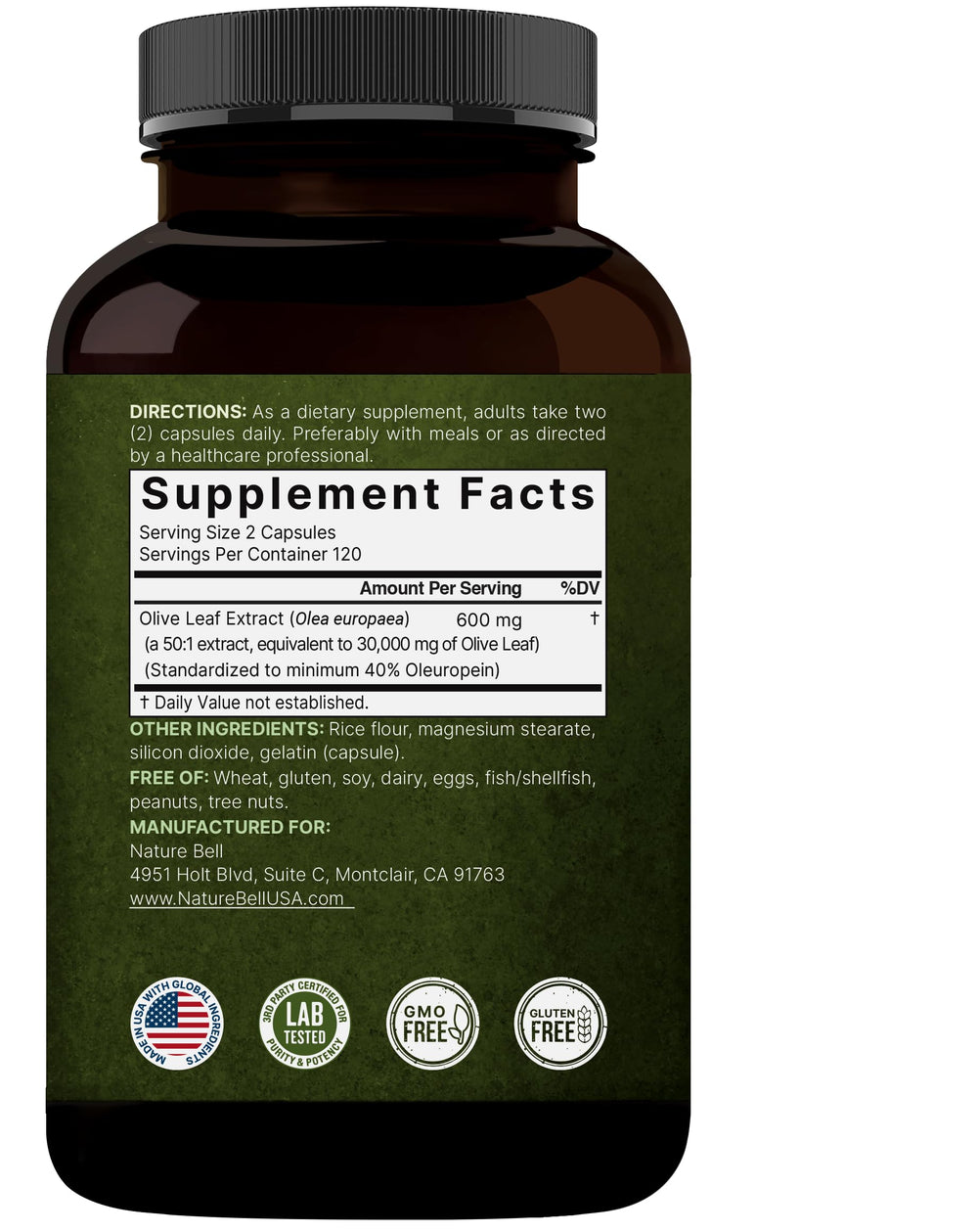 NatureBell Olive Leaf Extract lifestyle shot suggests simple daily routine use.