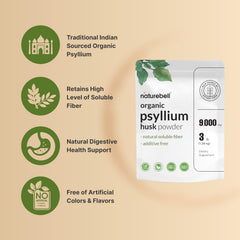 NatureBell organic psyllium husk seed and husk blend emphasizes potent soluble fiber for consistency.