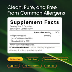 NatureBell phosphatidylserine label detail highlighting purity and potency.