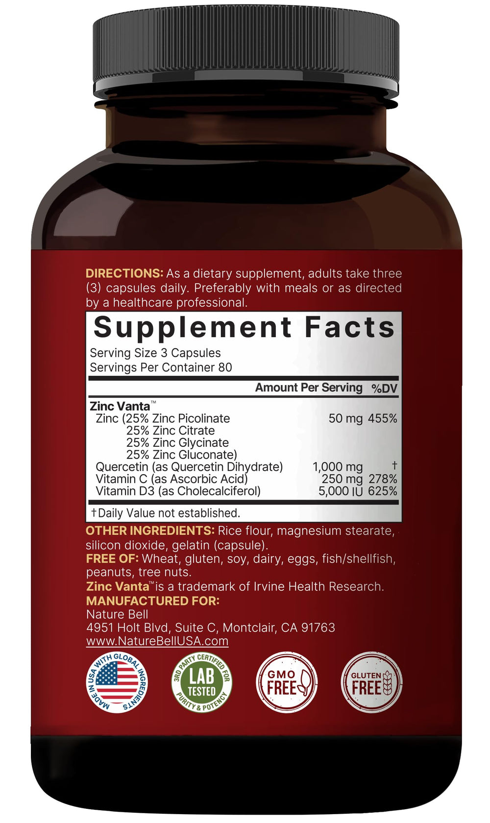 NatureBell vitamin C and D3 ingredient panel for daily balance