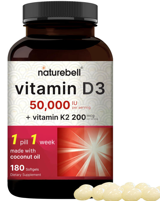 NatureBell Vitamin D3 K2 softgels bottle illustrating high-potency bone support