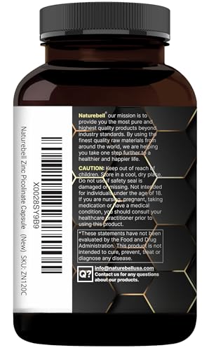 NatureBell zinc picolinate 100mg capsules close-up for easy daily dosing.