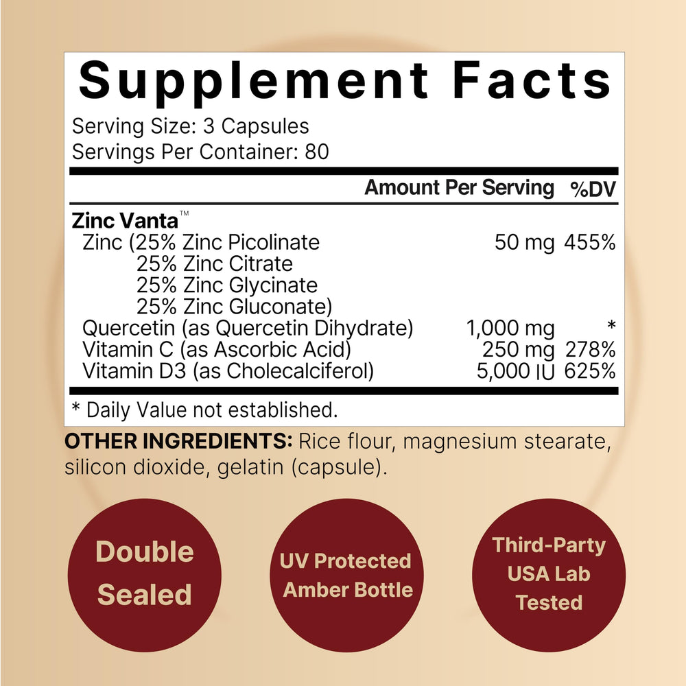 NatureBell zinc quercetin capsules close-up, easy to swallow