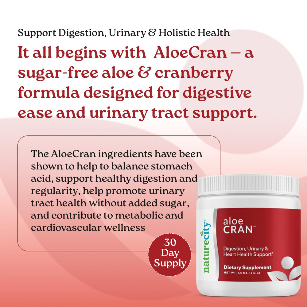 NatureCity AloeCran cranberry powder close-up highlighting PACran