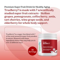 NatureCity TrueBerry7 glass with prepared drink for a refreshing polyphenol boost.