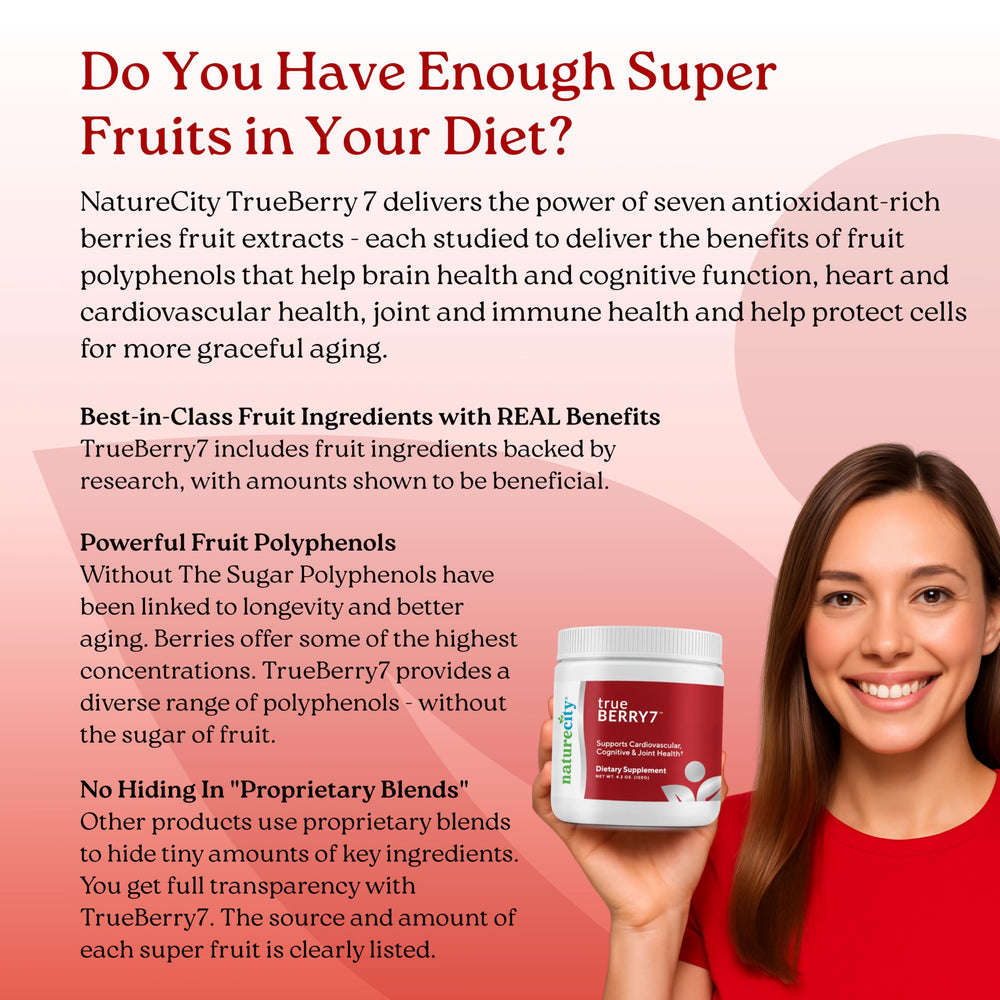 NatureCity TrueBerry7 pomegranate fruit visual for cognitive support blend.