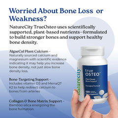 NatureCity True-Osteo label details algae minerals and D3/K2 benefits.