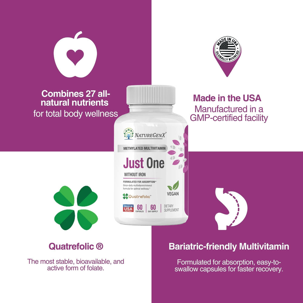 NatureGenX Just One Daily vitamin complex offers a convenient one capsule daily solution for busy lifestyles