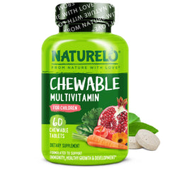 NATURELO Kids Multivitamin bottle with berry flavor supports daily nutrition for children.