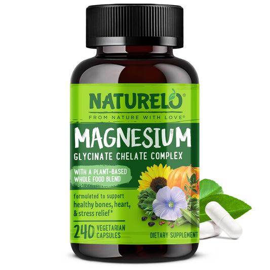 Naturelo magnesium glycinate bottle with capsules for gentle daily support