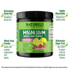 Naturelo Magnesium Powder glass with Raspberry Lemon fizz, refreshing magnesium drink.