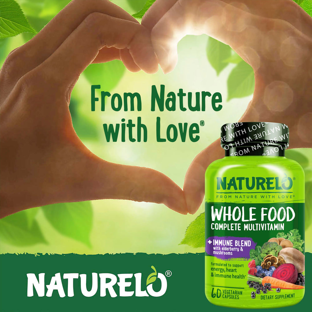 Naturelo organic fruits and vegetables on label for color-rich nutrition