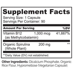 Naturelo organic spirulina ingredients highlight a plant-based B12 blend