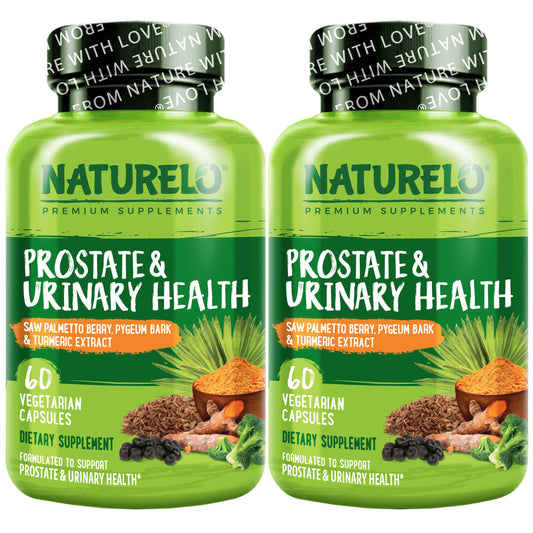NATURELO Prostate & Urinary Health bottle front for daily plant-based support.