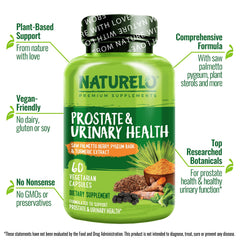 NATURELO Prostate & Urinary Health saw palmetto berries for botanical support.