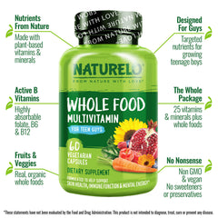 Naturelo Teen Multivitamin pack front emphasizes a clean, vegan-friendly formula.