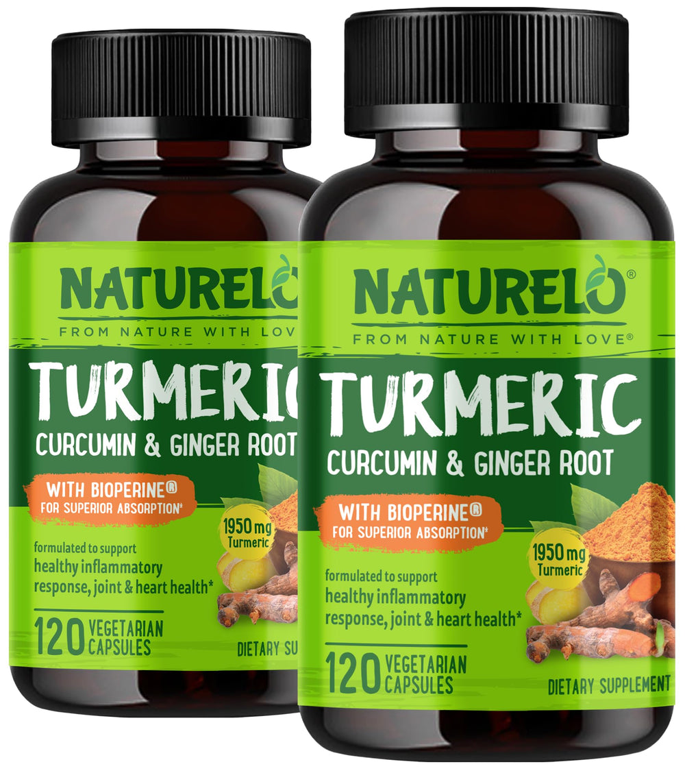 Naturelo Turmeric Curcumin bottle front promotes everyday joint comfort.
