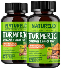 Naturelo Turmeric Curcumin bottle front promotes everyday joint comfort.
