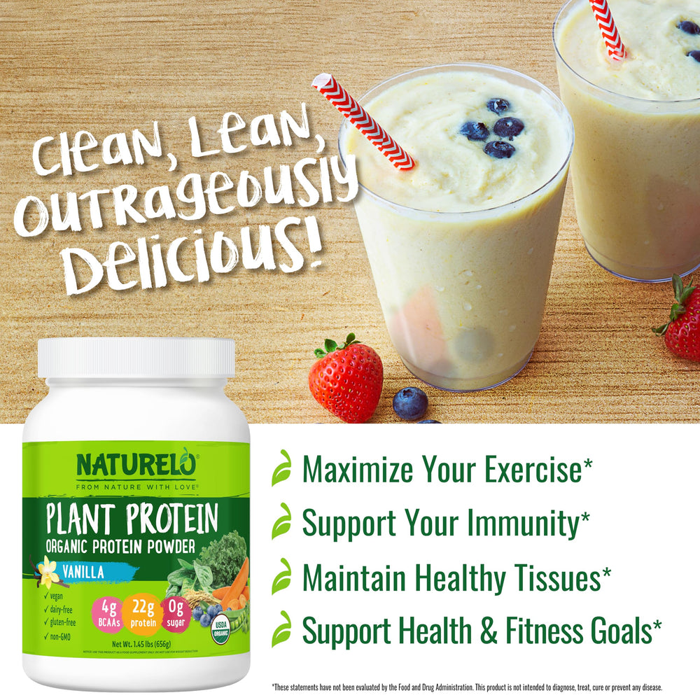Naturelo vanilla protein shake in a glass with creamy texture