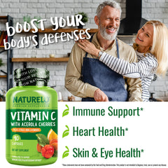Naturelo Vitamin C packaging front showcases plant-based nutrition origin.