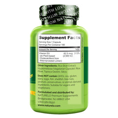 Naturelo Vitamin D bottle shows 180 capsules, indicating long-term daily use.