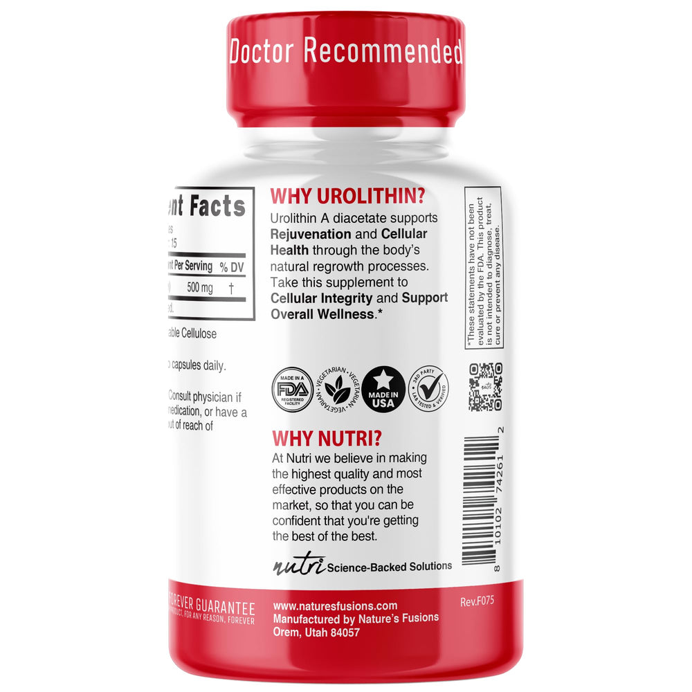 Nutri Urolithin A packaging showing 500 mg dosage details