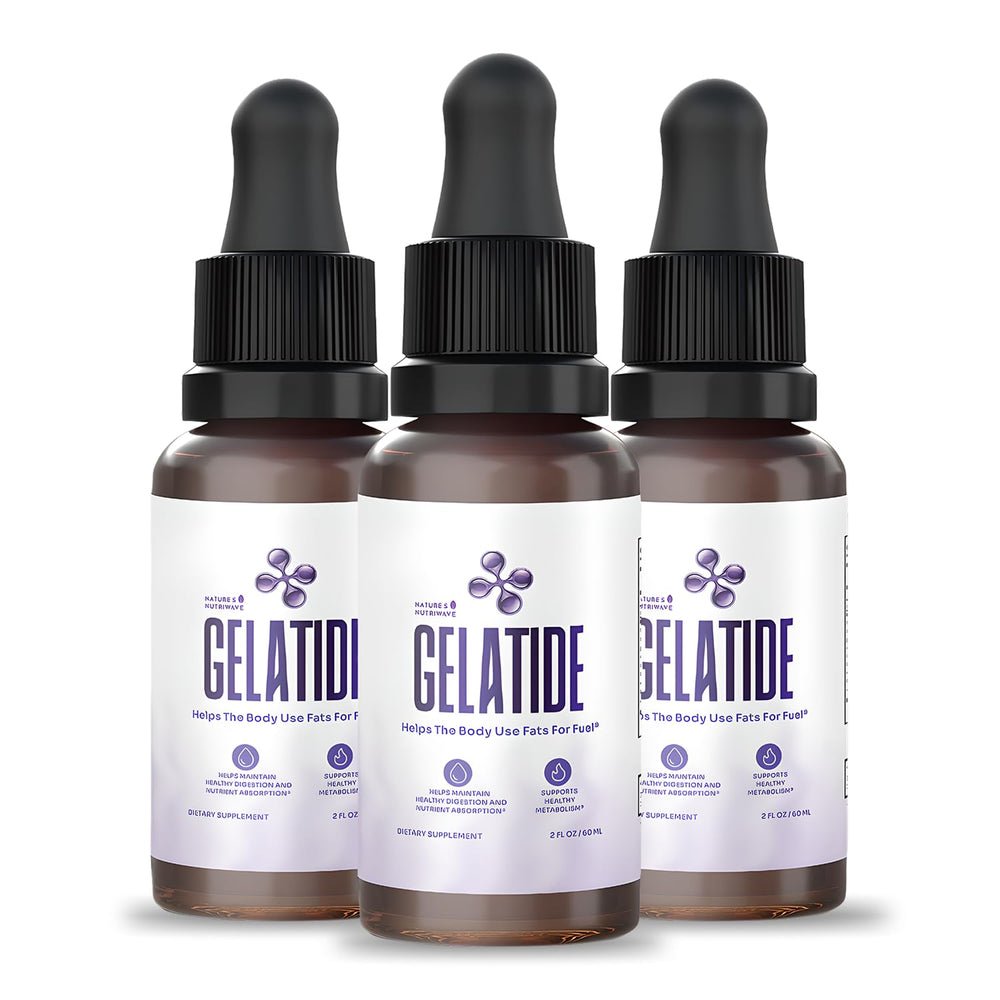 Nature’s NutriWave Gelatide liquid bottle for easy daily dosing.