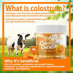 Natures Aid Colostrum Chews orange chews closeup showing chewy texture.