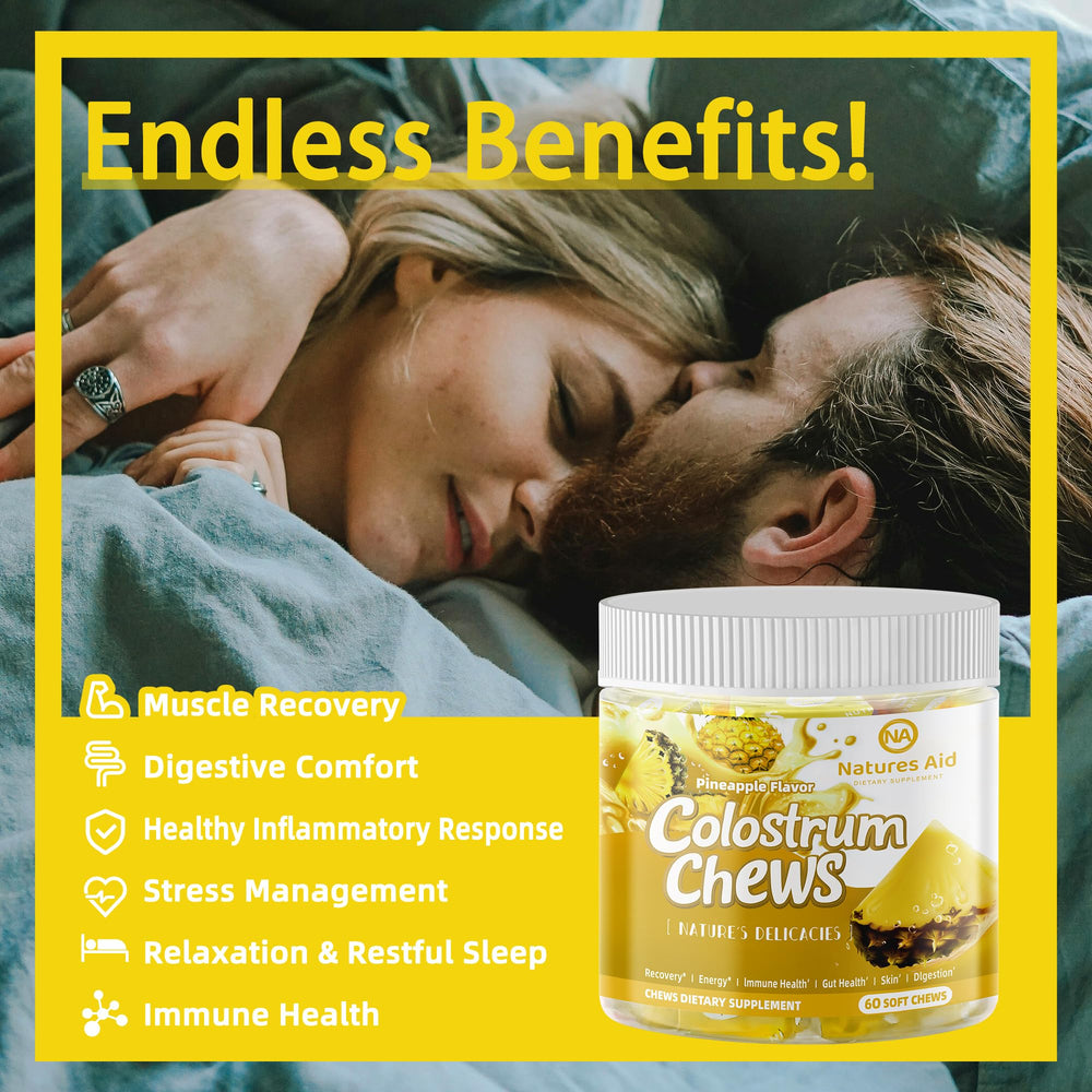 Natures Aid Pineapple Flavored Colostrum Chews supporting skin and hair vitality
