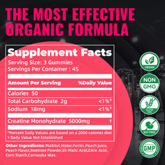 Natures Aid Creatine Gummy jar close-up highlights vegan, sugar-free formula.
