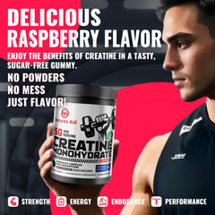 Natures Aid Creatine Gummy serving three gummies demonstrates 5g per serving for workouts.