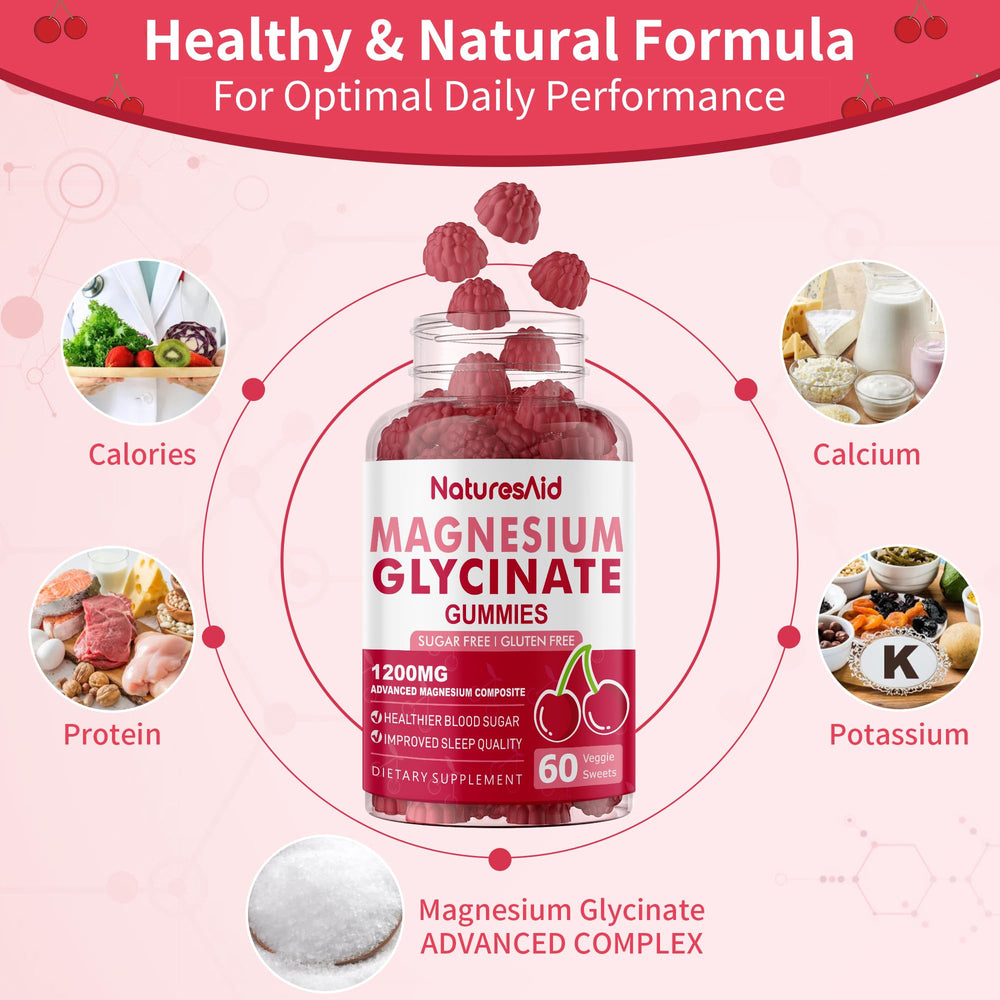 Nature's Aid bottle label highlights 1200mg magnesium glycinate