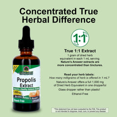 Nature's Answer propolis resin extract glycerin base provides alcohol-free stability.