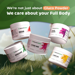 NATURES BLAST Gluco-Powder packaging supports on-the-go supplementation.