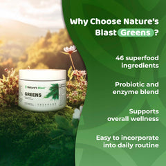NATURES BLAST Greens Superfood Powder mixing in glass ready for a quick nutritional boost.