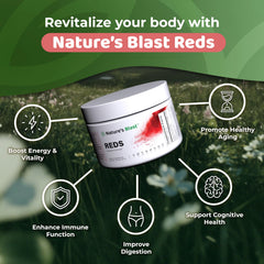 NATURES BLAST Reds scoop-dispense demonstrates quick daily mix for shakes