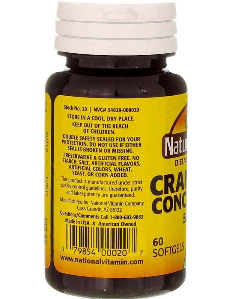 Nature's Blend Cranberry Concentrate soft gels inside bottle emphasizes tidy storage