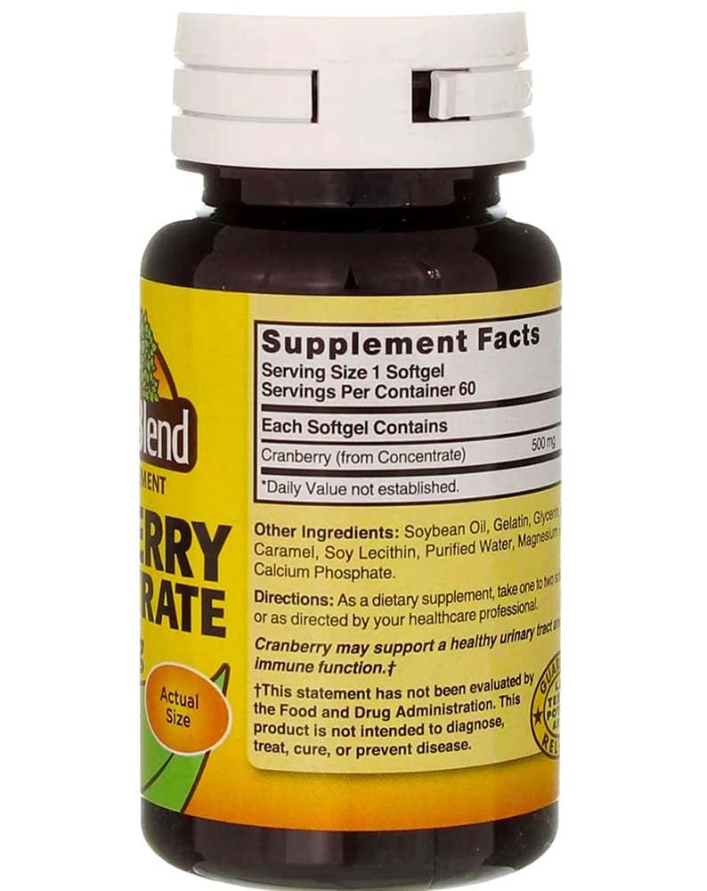 Nature's Blend Cranberry Concentrate soft gels with open cap for quick access