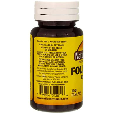 Nature's Blend Folic Acid bottle on a cabinet for a daily routine.
