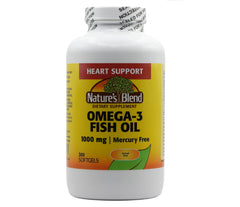 Nature's Blend Omega-3 fish oil bottle for daily wellness on a clean surface.
