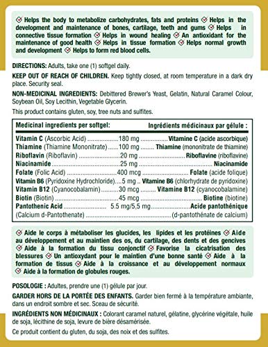 Nature's Bounty Absorbable B-Complex label closeup, features folic acid and vitamin C.