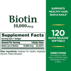 Nature's Bounty Biotin ingredient label with high-potency per serving