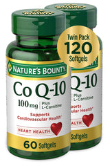 Nature's Bounty CoQ10 Plus L-Carnitine softgel bottle promoting antioxidant support