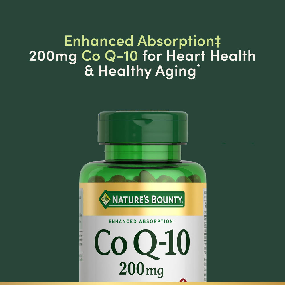 Nature's Bounty CoQ10 rapid-release label indicates non-GMO and sugar-free formula.