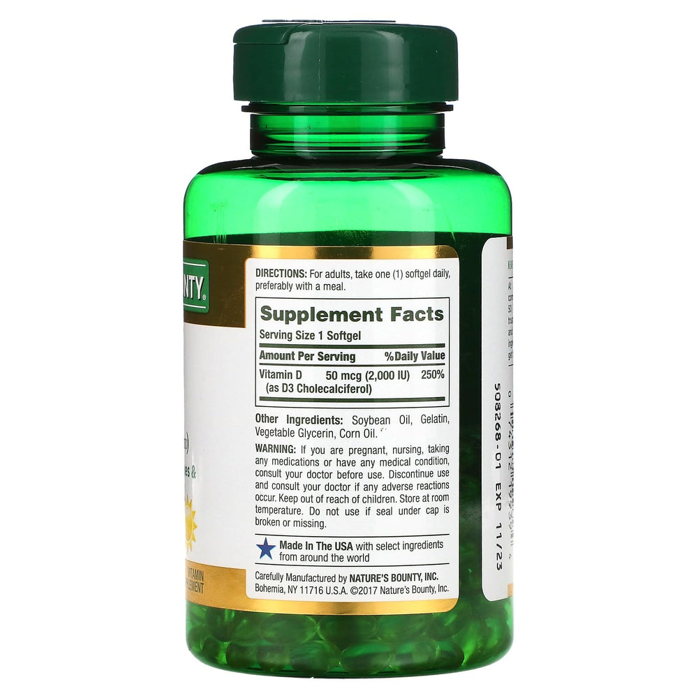 Nature's Bounty D3-2000 IU softgels two-pack with immune support.