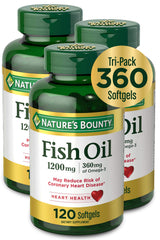 Nature's Bounty fish oil bottle showing 1200 mg and omega-3 support