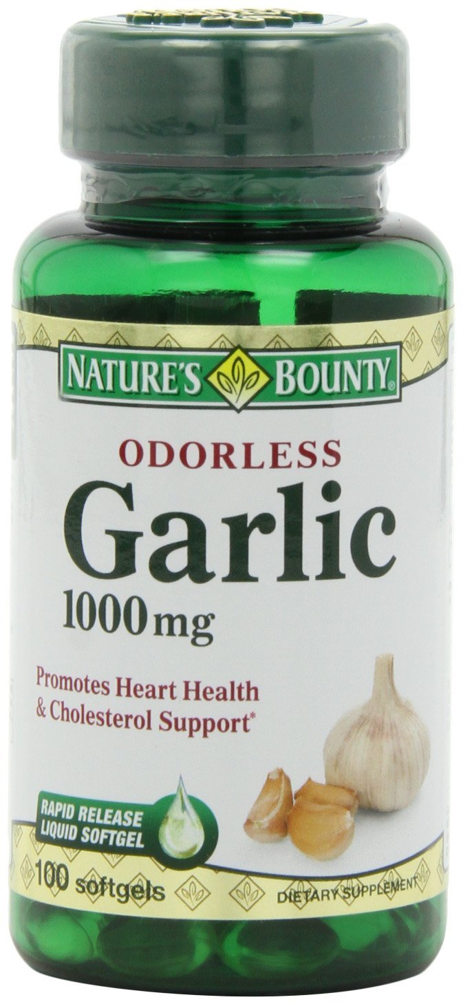 Nature's Bounty garlic extract 1000 mg softgel bottle for daily cardiovascular support