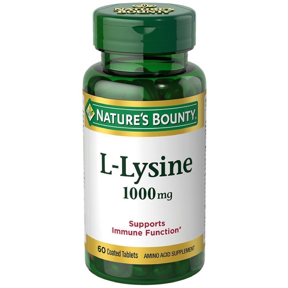 Nature's Bounty L-Lysine 1000 mg tablets bottle pour for daily supplementation