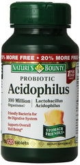 Nature's Bounty probiotic acidophilus tablets bottle front view for digestive support.