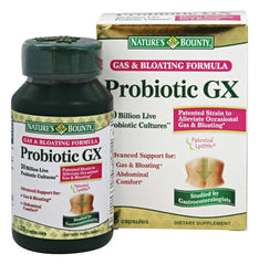 Nature's Bounty Probiotic GX bottle shows gas-relief capsules
